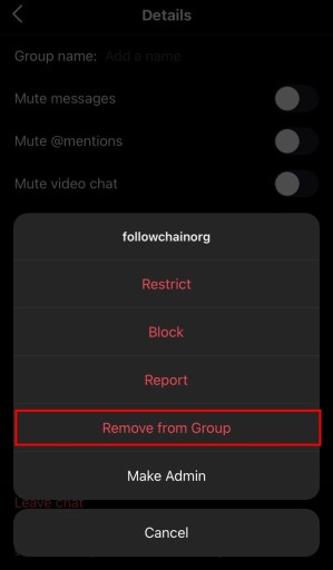 Instagram의 그룹 채팅에서 누군가를 제거하는 방법