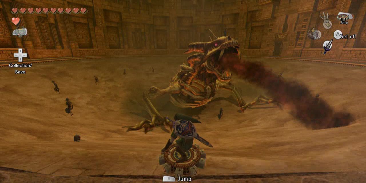 Link는 Legend Of Zelda Twilight Princess의 Stalllord Boss Fight에서 Spinner를 사용합니다.