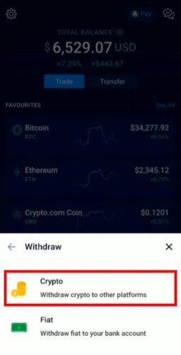 Withdraw crypto on Crypto.com
