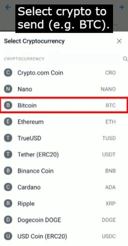 Select Cryptocurrency on Crypto.com