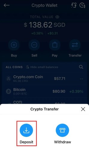 Deposit crypto on Crypto.com