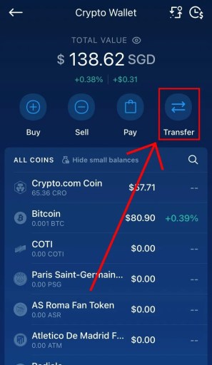 Transfer crypto on Crypto.com