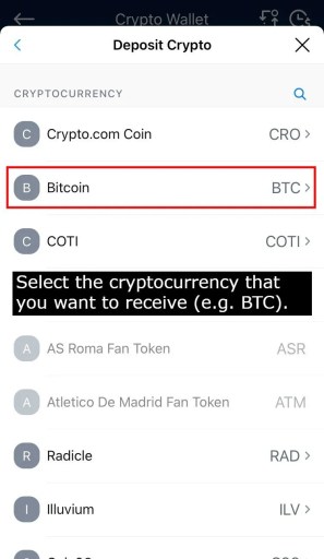Deposit Bitcoin on Crypto.com