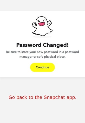 Snapchat 비밀번호가 변경되었습니다.