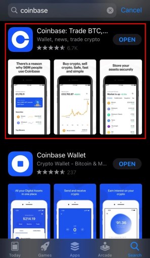 Coinbase app iOS