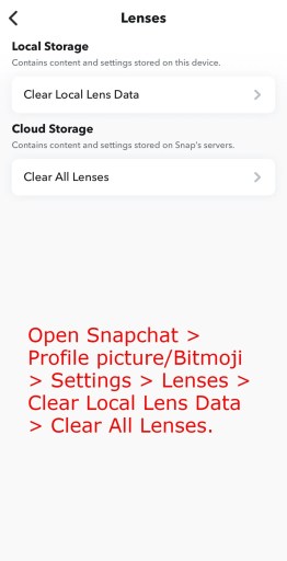 렌즈 데이터 Snapchat 지우기
