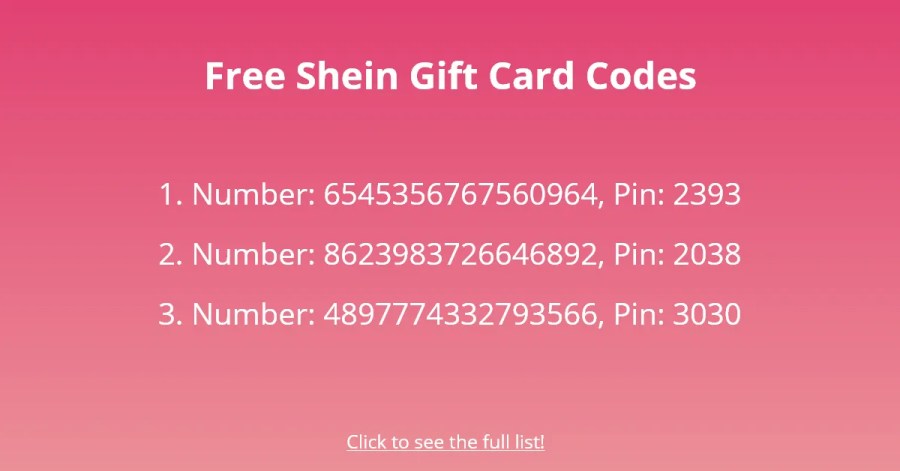 Free Shein gift card codes