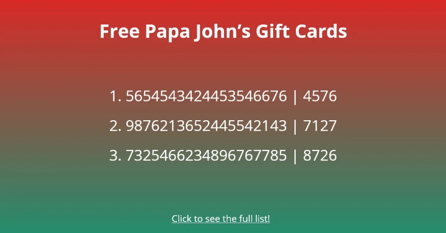 Free Papa John’s gift cards