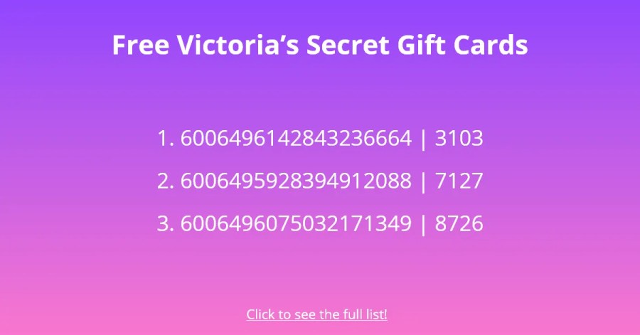 Free Victoria’s Secret gift card