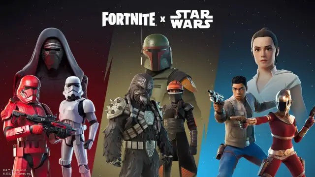 Star Wars의 캐릭터 컬렉션과 Fortnite의 새로운 해당 의상입니다.