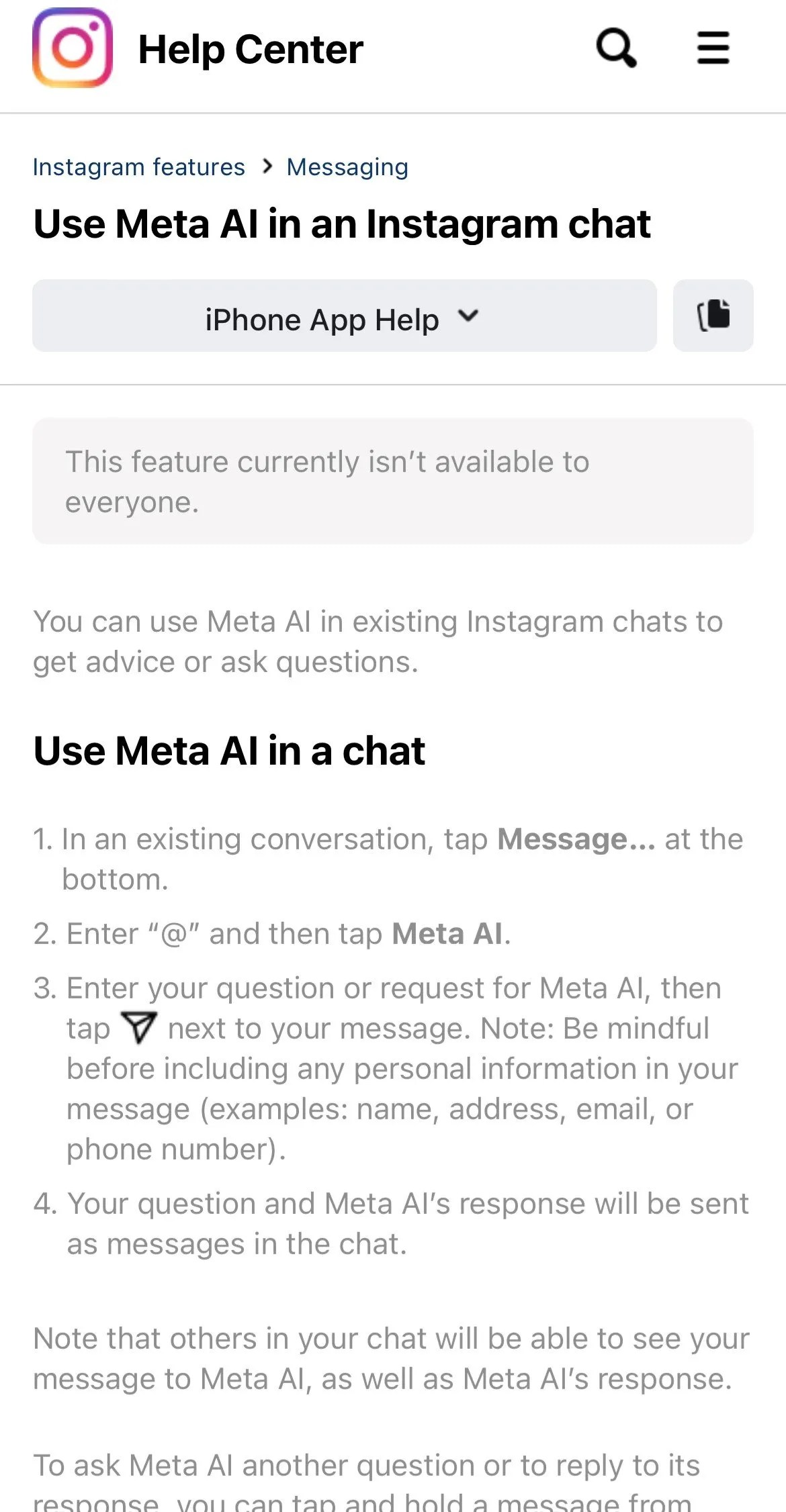 Meta AI가 Instagram을 표시하지 않습니다.