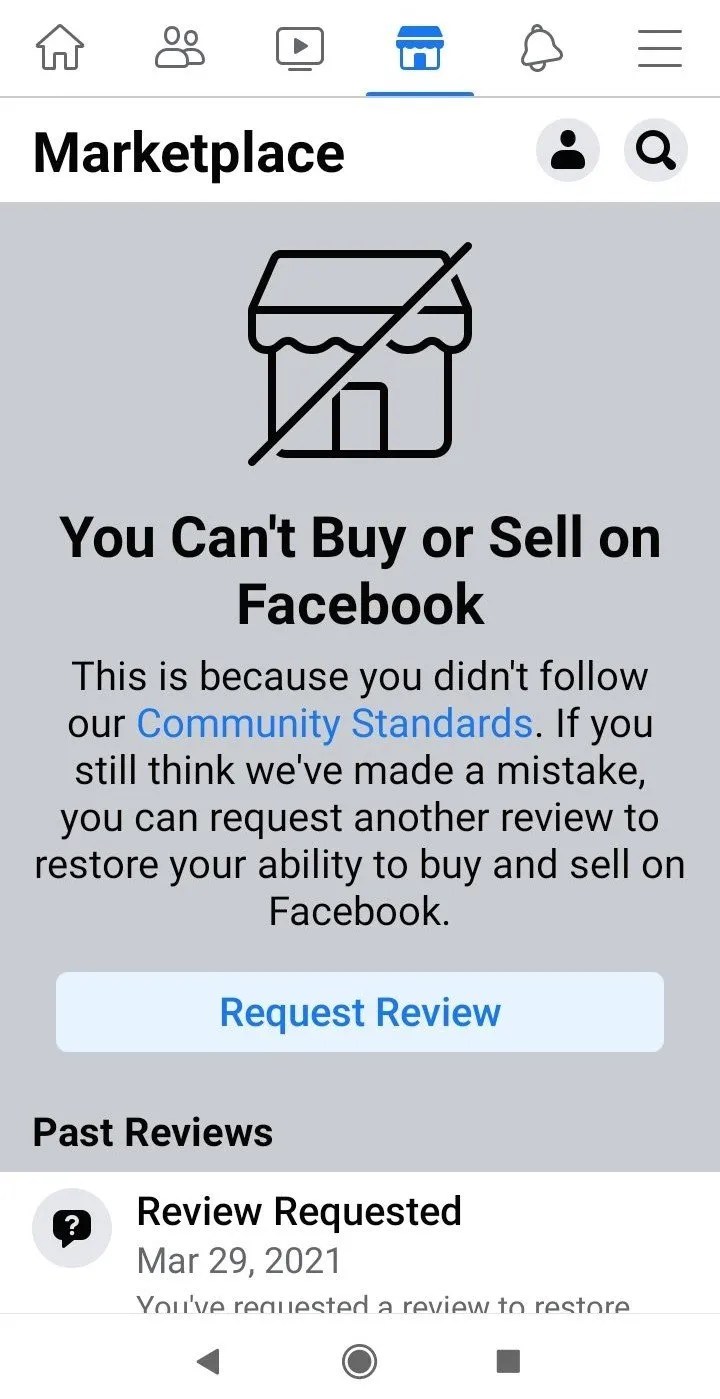 페이스북 마켓플레이스 금지
